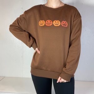 Brown Halloween Jack O’Lantern Crewneck Fall Sweatshirt